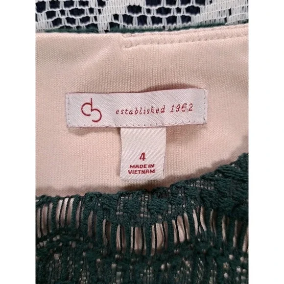 DB established 1962 Dress 4 Green Lace Overlay Tan Lining 3/4 Sleeve Back Zipper - Picture 3 of 10